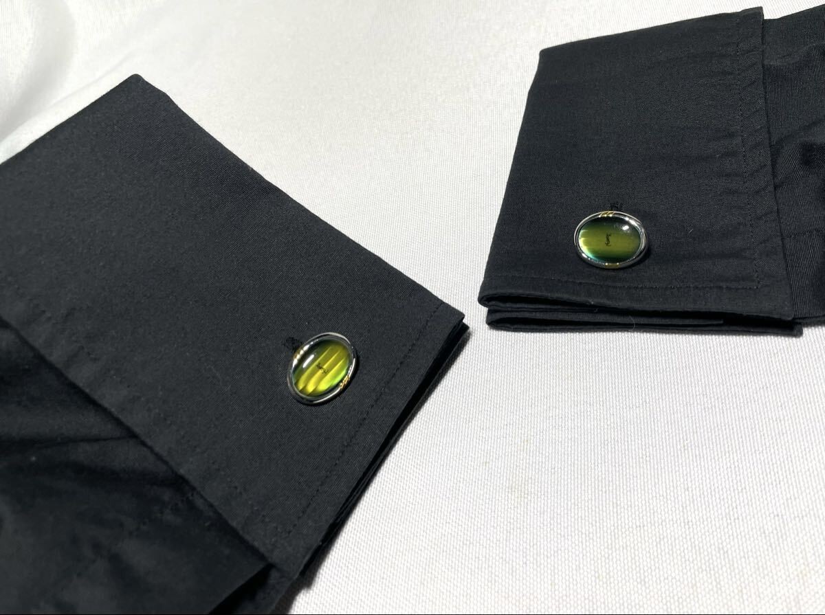 excellent condition YVES SAINT LAURENT YSL Green Stone Silver Vintage Cufflinks