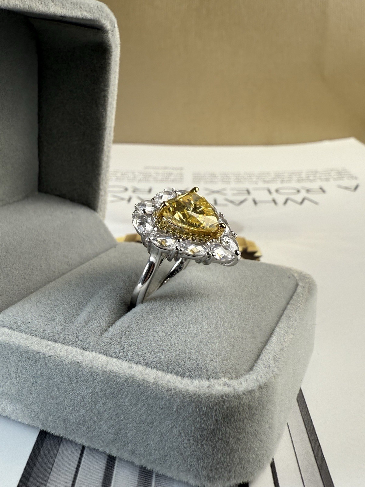 Engagement Ring 925 Sterling Silver Heart Cut Lab Created Yellow Sapphire 6