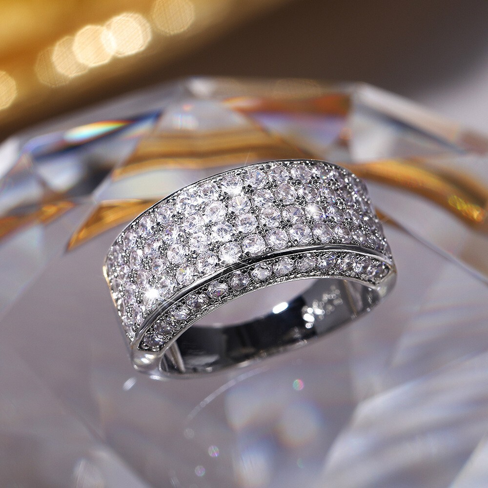 Hip Hop Ring For Christmas Gift 3.1 CT CZ Heavy Engagement Band Silver Plated