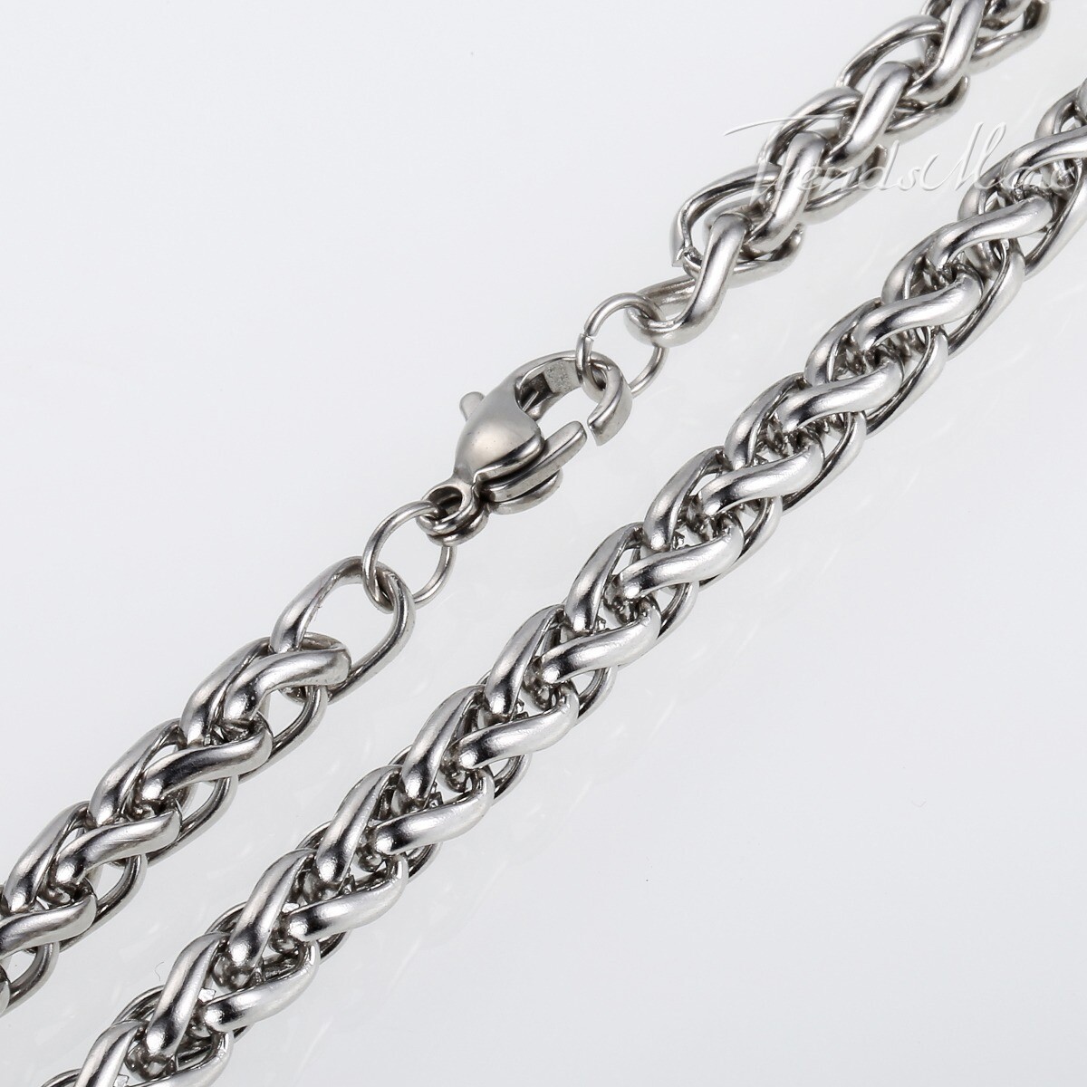 3/4/5mm Braided Wheat Chain Silver 316L Stainless Steel Men Women Necklace