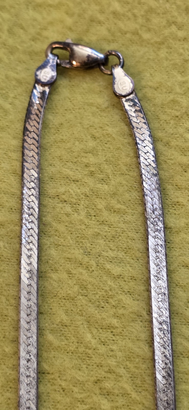 Signed Italy SU Sterling Silver 925 Chain 16″ Necklace V Shaped W/ Clear Stone