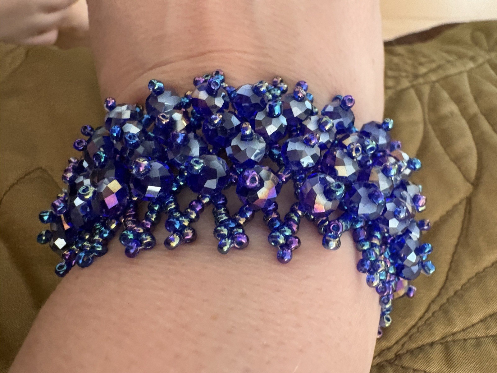 Handmade Beaded Bracelet Wide Cuff 7’’