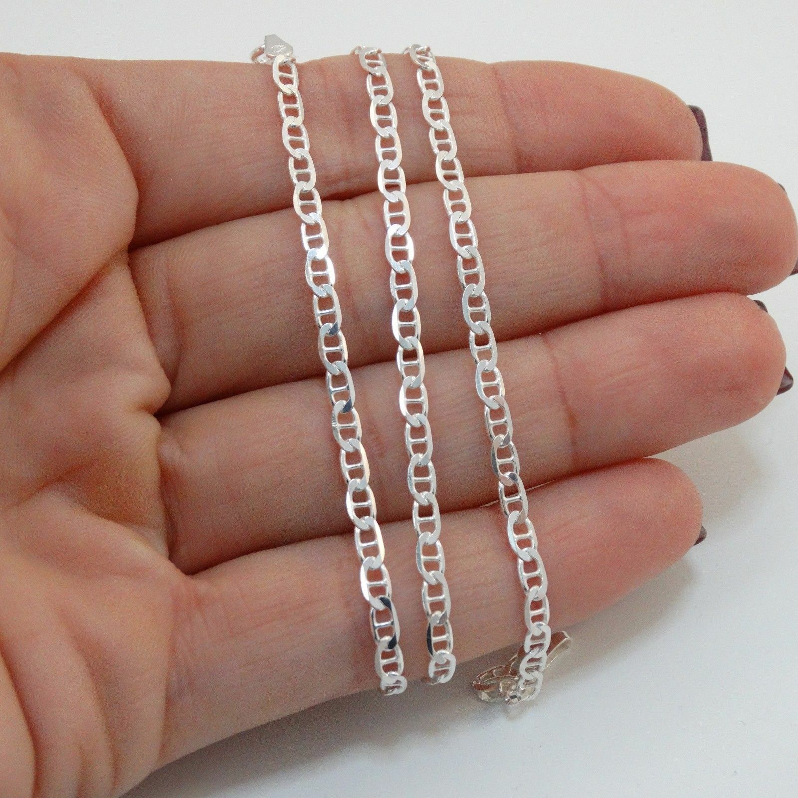 2.7mm Flat Marina Chain Necklace – 925 Sterling Silver – Mariner 16″ 18″ 24″ 30″