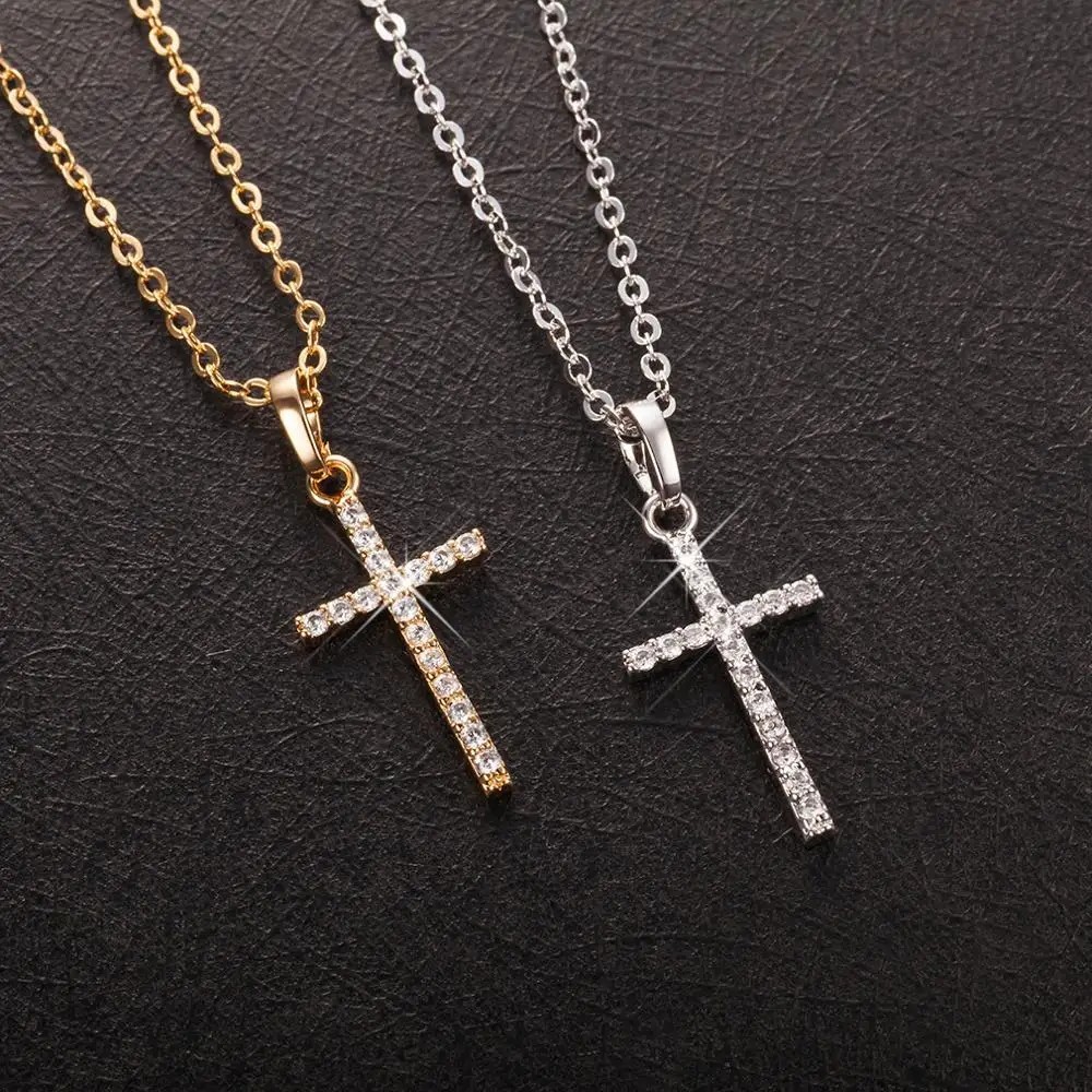 Simple Silver Gold Plated Cross Pendant Necklace Women Men’s Jewelry Gift