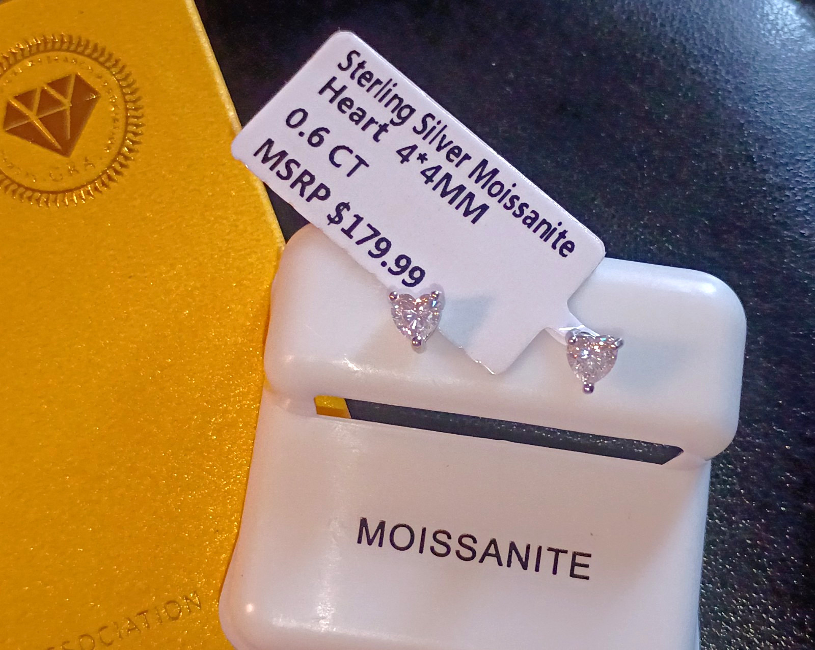 925 Sterling Silver Heart Moissanite Stud Earrings 0.6 ctw 4mm GRA