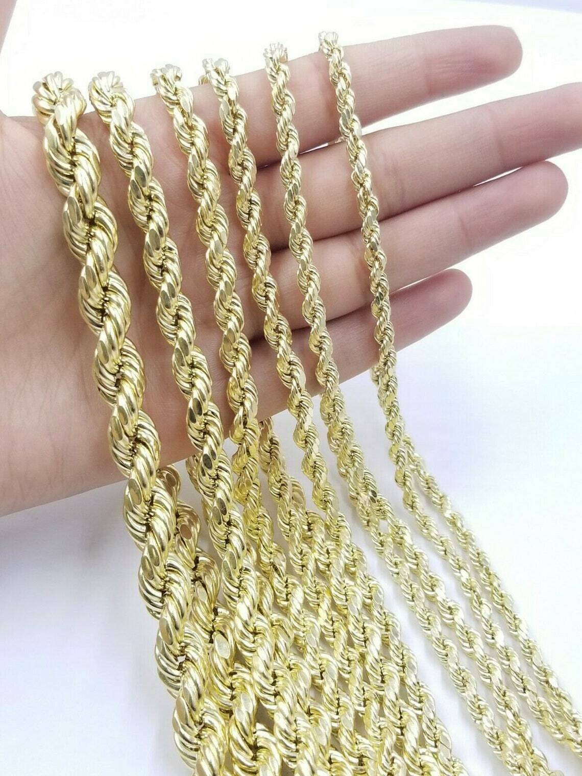 10k Yellow Gold Rope Chain Necklace 18″-30″ Men Women 4mm-10mm Real Gold Sale