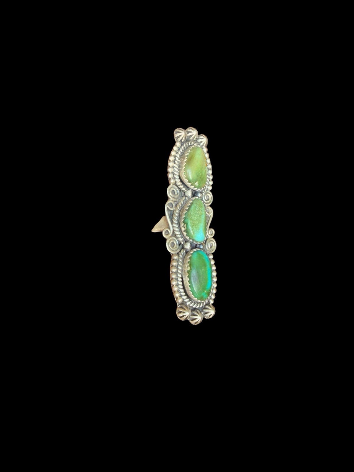 Beautiful Southwest Sterling Silver Triple Green Turquoise Ring See Description