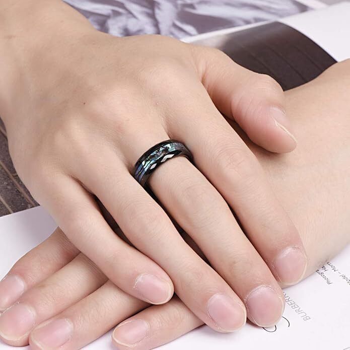 8mm Abalone Shell Men Ring Faceted Tungsten Carbide Wedding Band Comfort Fit