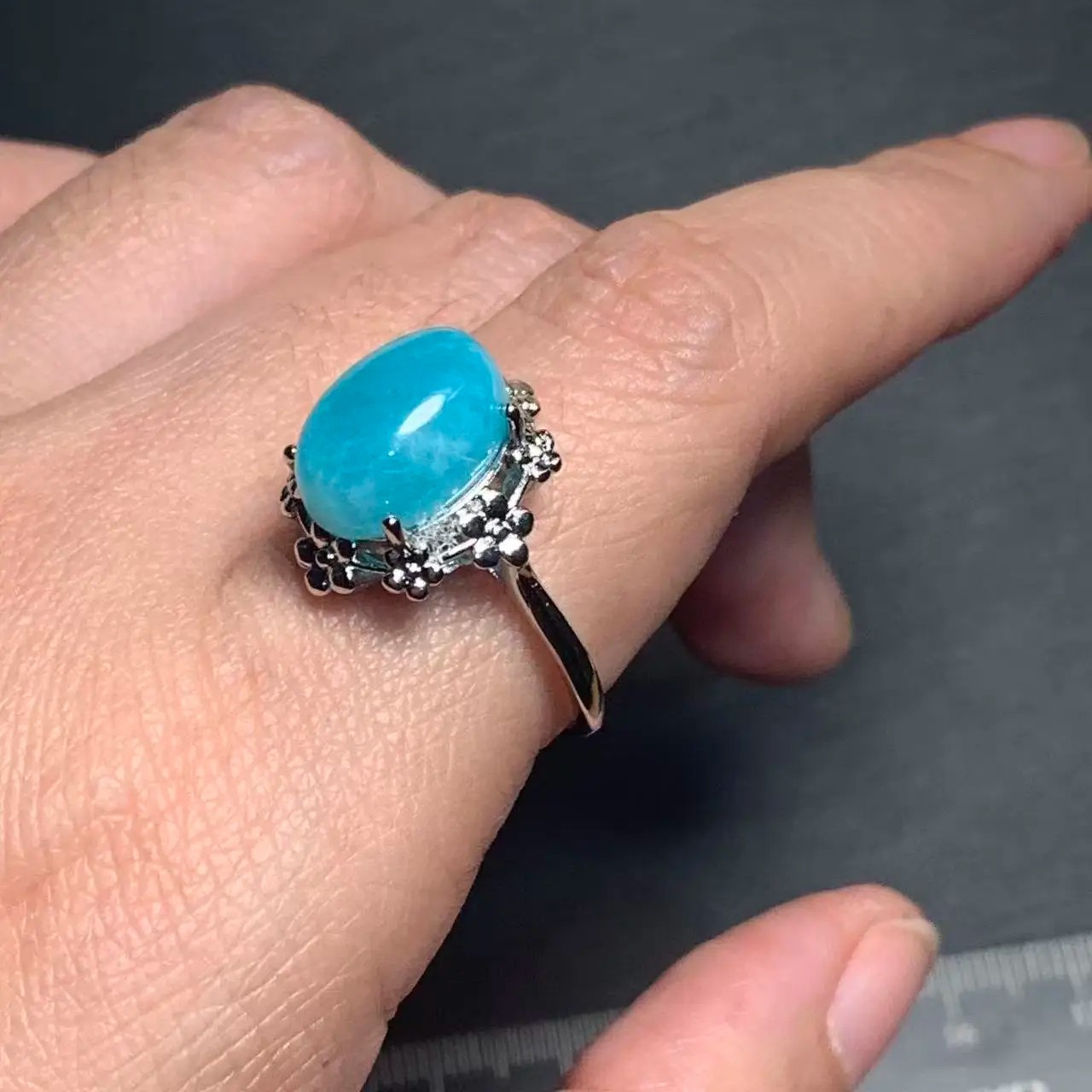 Natural Amazonite Ring Adjustable Women Oval Gemstone Female Rings Gifts Jewelry