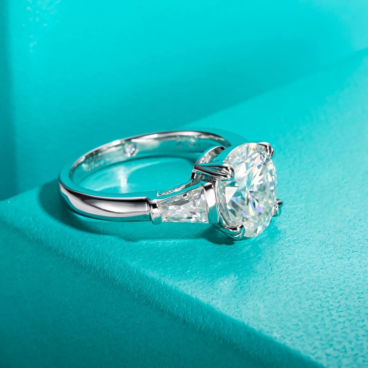 3CT Moissanite Ring Oval Tapered Baguette 3 Three Stone Engagement Sz 5-9