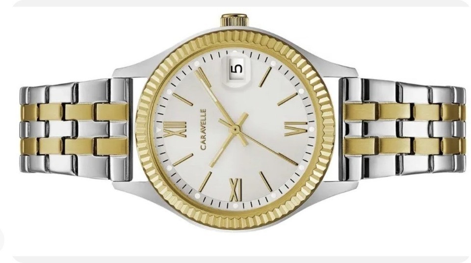 Caravelle by Bulova Women’s Two-Tone Stainless Steel Watch 45M112, Silver Dial