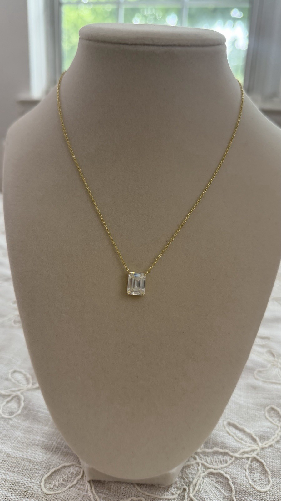 Yellow Gold Chain Necklace with CZ Crystal Emerald Pendant