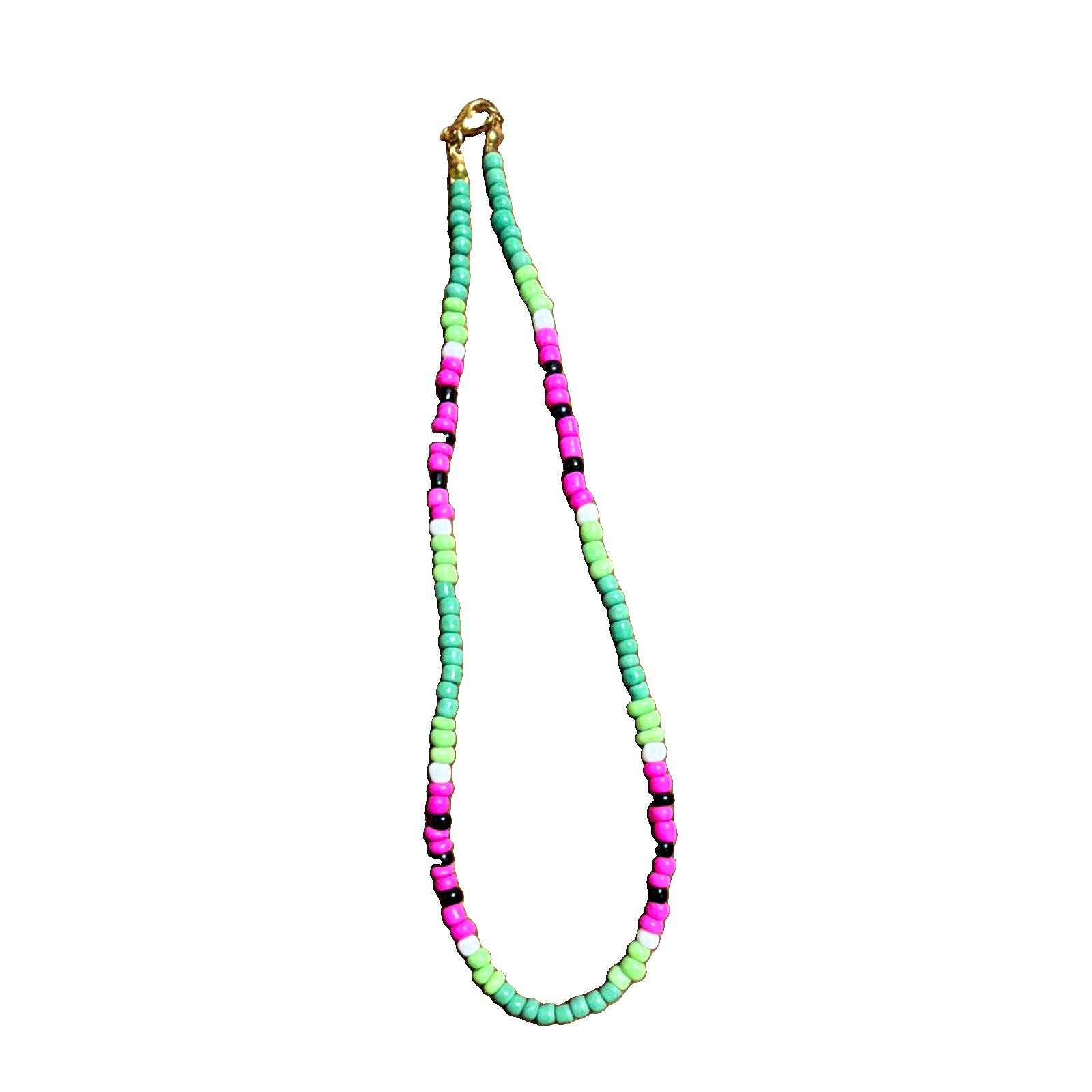 Watermelon Seed Bead Choker Necklace 14inches Gold Tone Clasps Summer Style