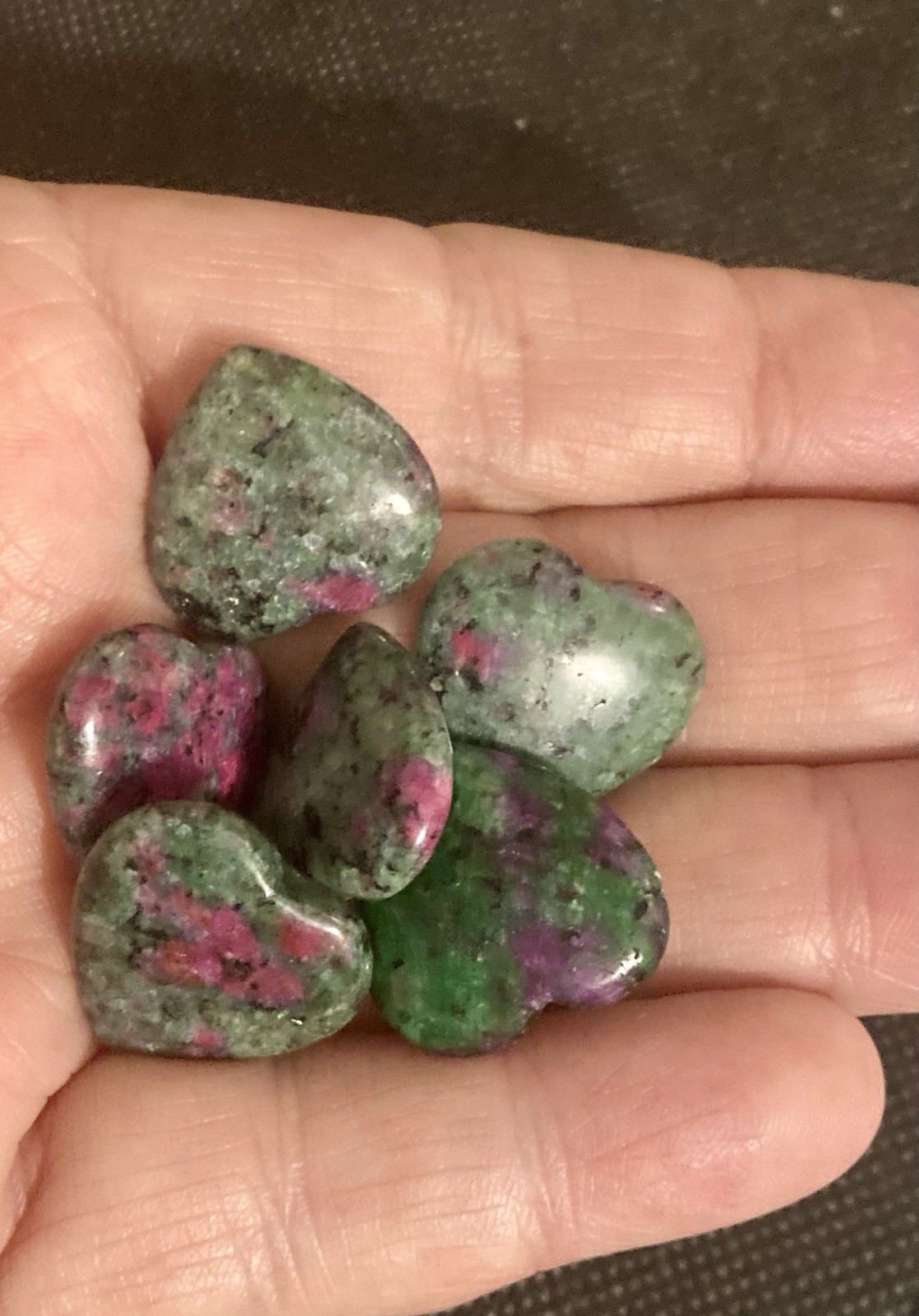 Green and Pink Unakite (Feldspar) Stone 20 MM Polished Hearts Lot of 6