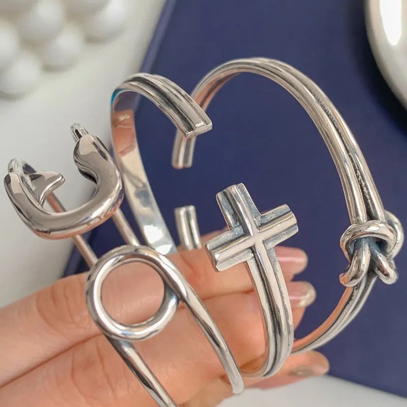 925 Sterling Silver Knot Cuff Bracelet Adjustable Minimalist Open Bangle Women