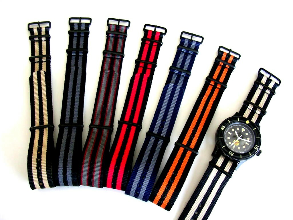 22mm Bond stripe NATO G10 ® PVD nylon Military watchband RAF strap IW SUISSE 20m