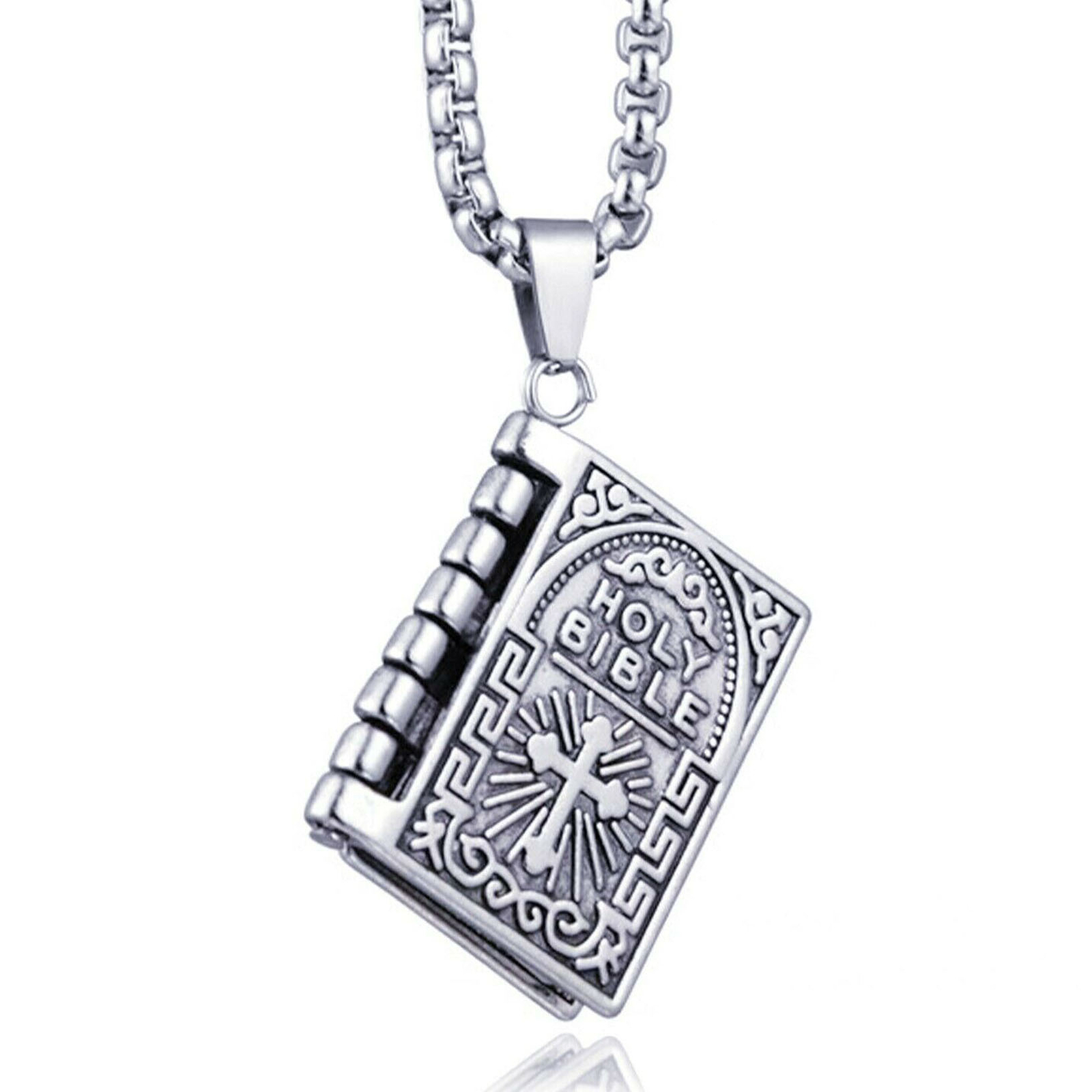 2PCS Lord’s Prayer Holy Bible Open Pages Locket Pendant Necklace 925 Silver USA