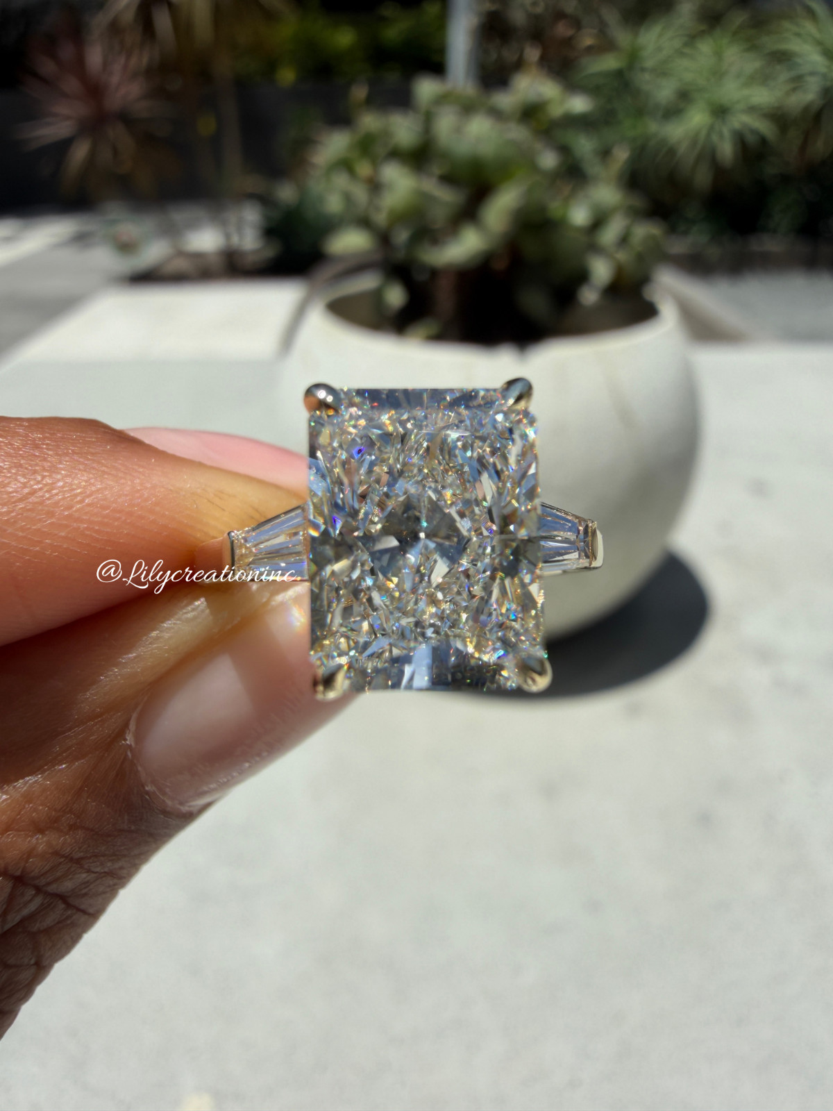 3Ct Radiant IGI Taper Baguettes Side Stones Lab Grown Engagement Ring Platinum