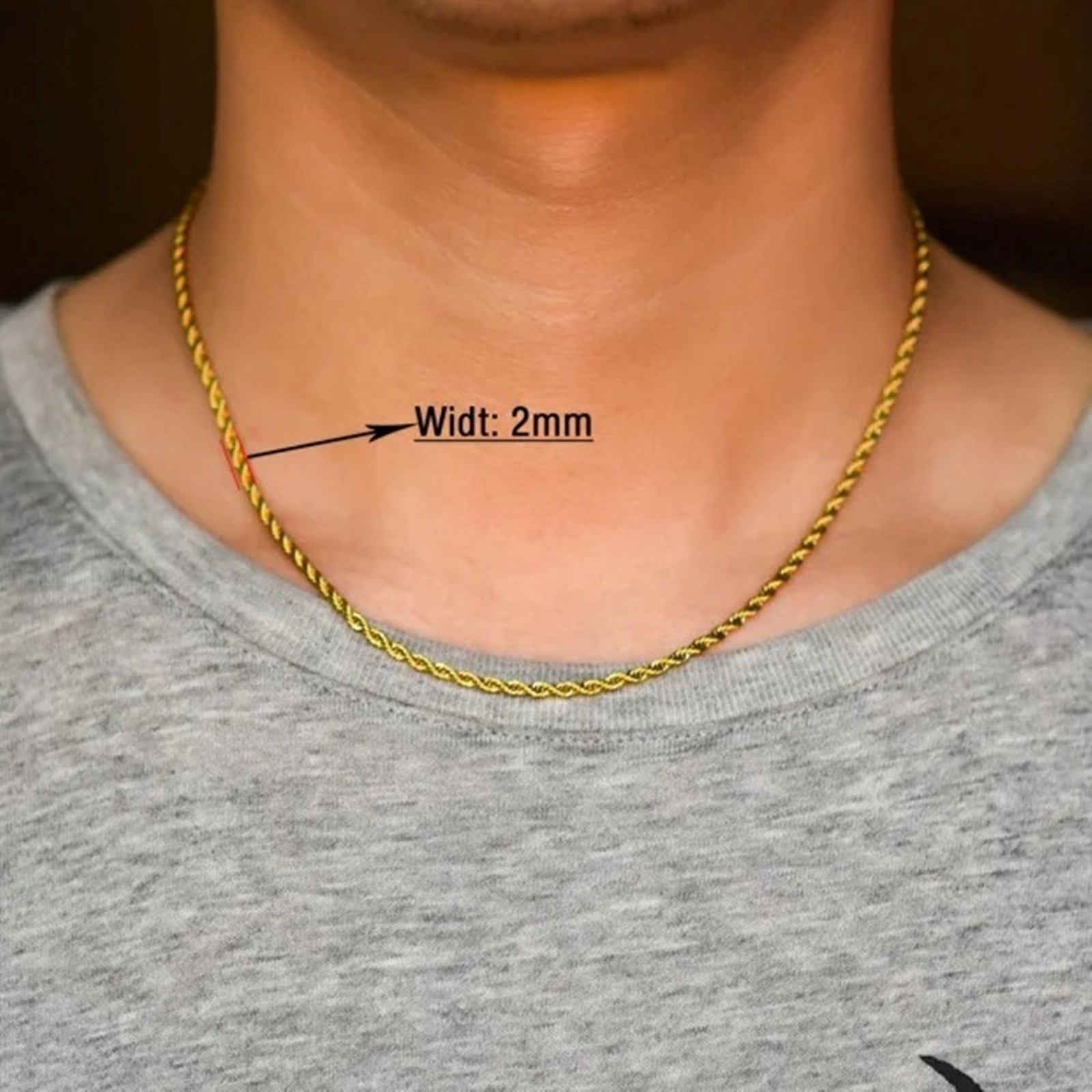 Rope chain necklace for men and women, stainless steel, 16/ 30 in, 2/3/4/5/6mm