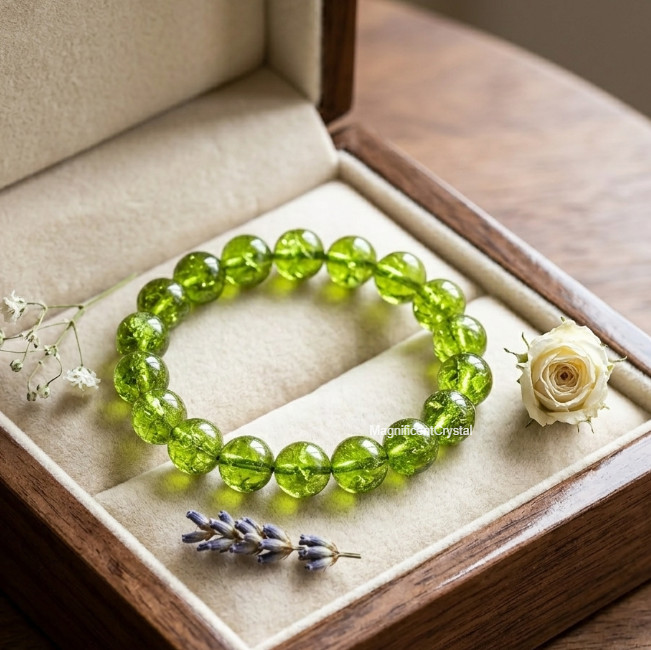 Genuine Peridot Bracelet 8mm Green Crystal Stretch Jewelry Healing Reiki Stone