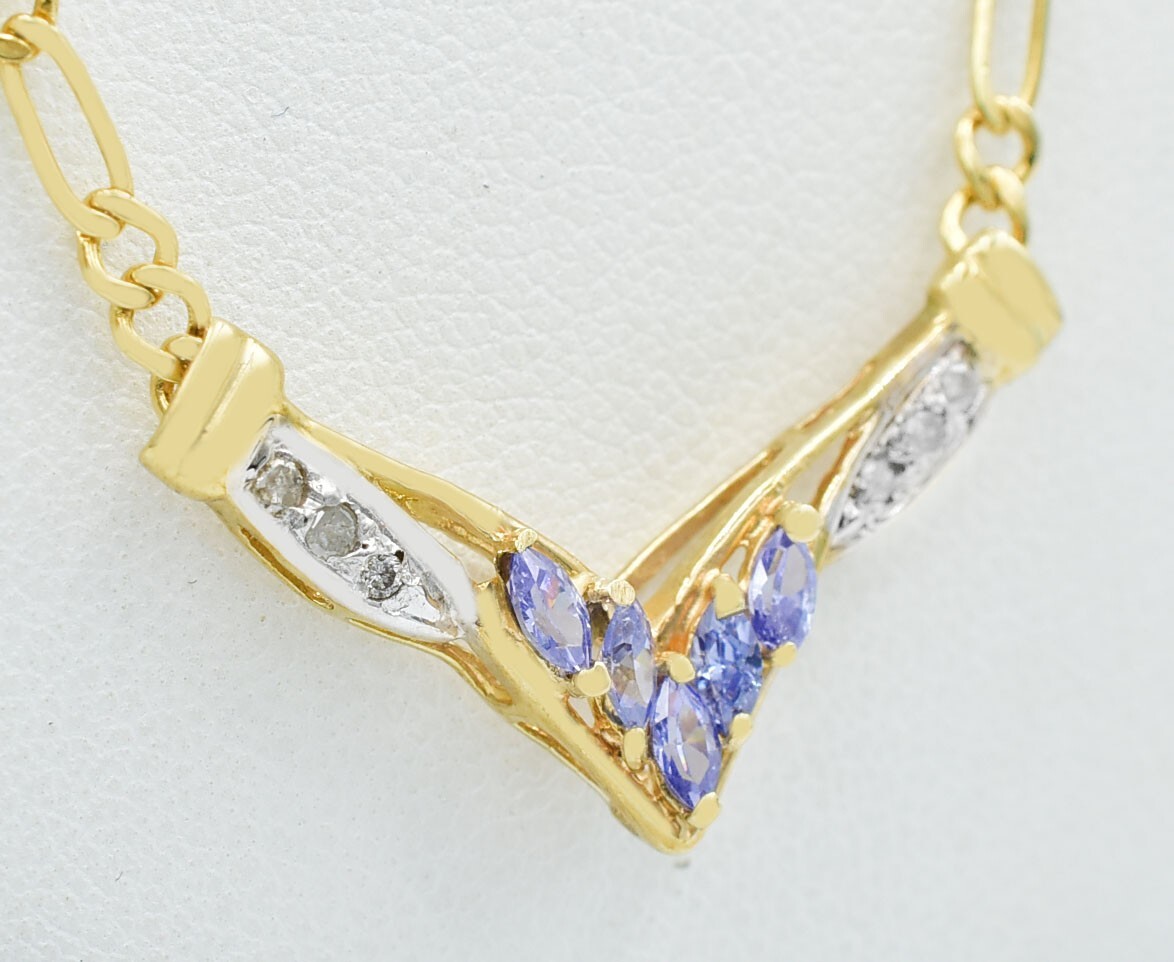 GENUINE 0.75 CTS TANZANITE & DIAMOND NECKLACE 10K GOLD – Free Appraisal