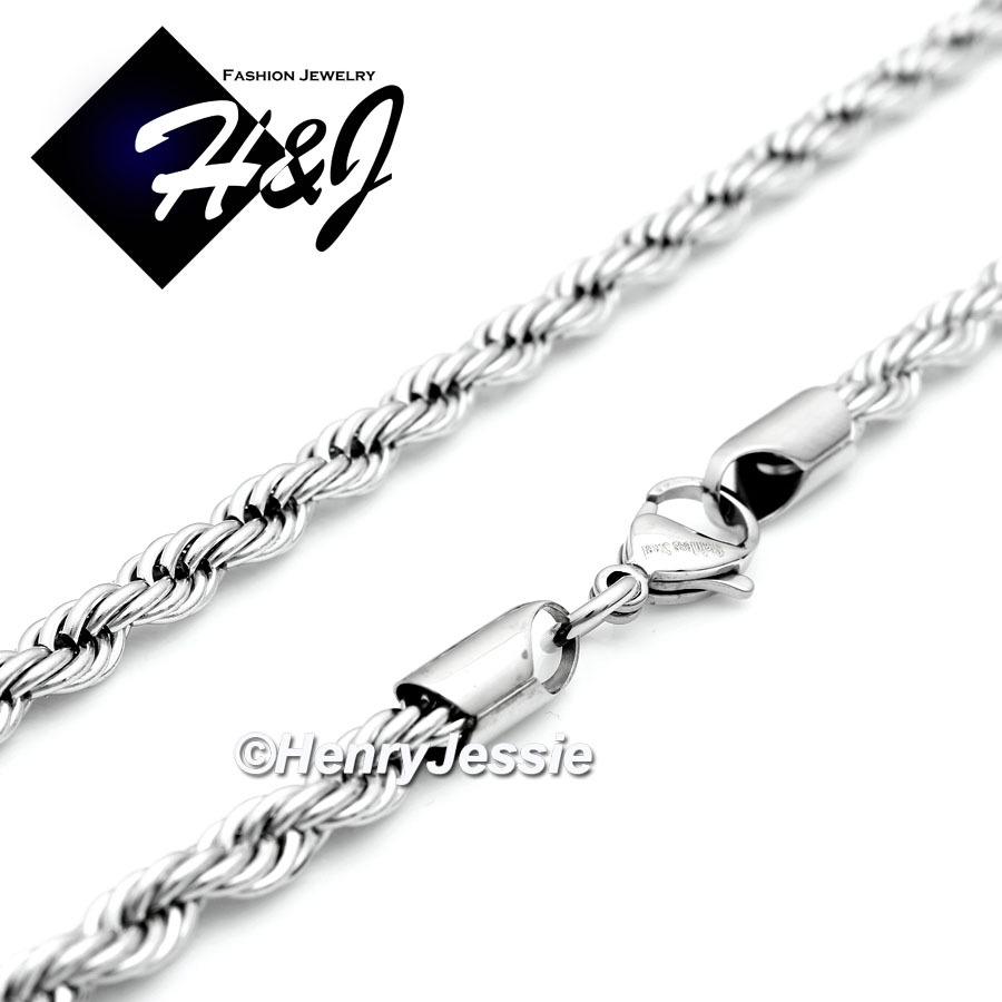 18″20″24″30″MEN’s Stainless Steel 5mm Silver Smooth Rope Chain Necklace