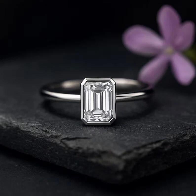 3 CT Emerald Cut Moissanite Solitaire Ring 925 Sterling Silver Promise Ring