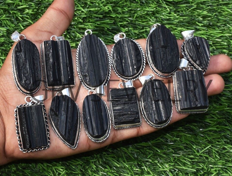 1-500 Pcs Black Tourmaline Pendant Wholesale Lot Bulk: Silver Plated WH-16