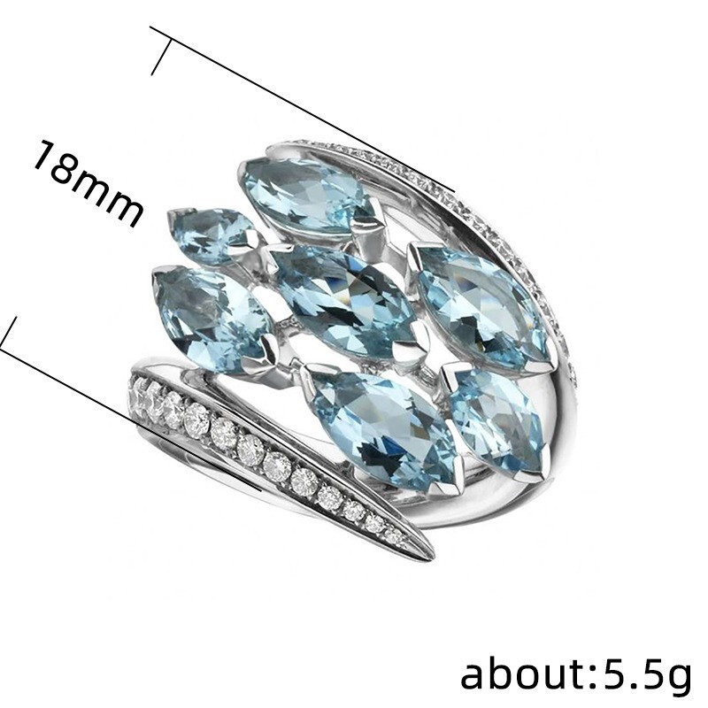 925 Silver Plated Christmas Gifts Ring 3.15Ct Simulated Aquamarine Sweeping Ring