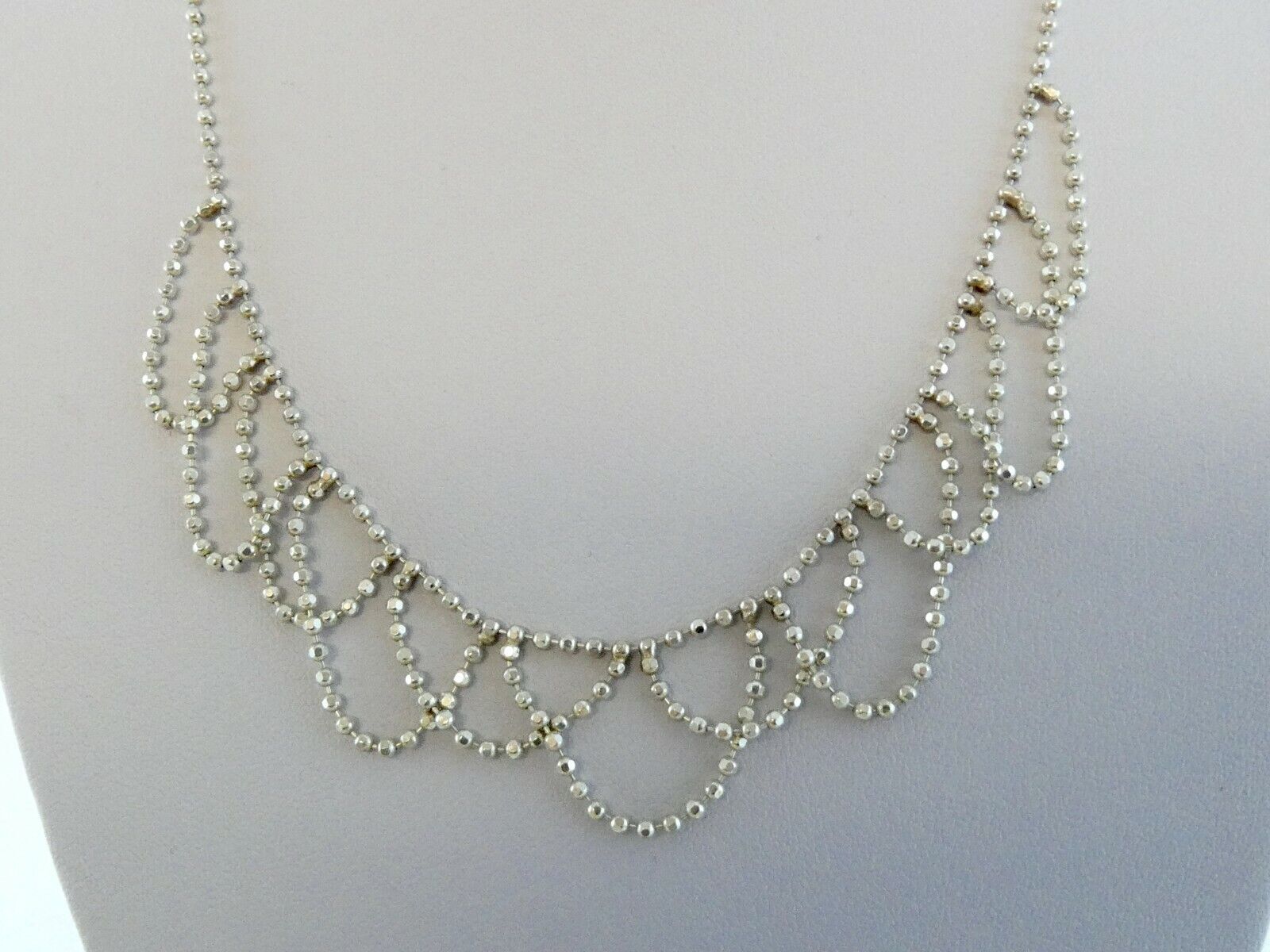 Italy Sterling Silver Diamond Cut Dot Chain Circles Bib Necklace 925 17 Inches