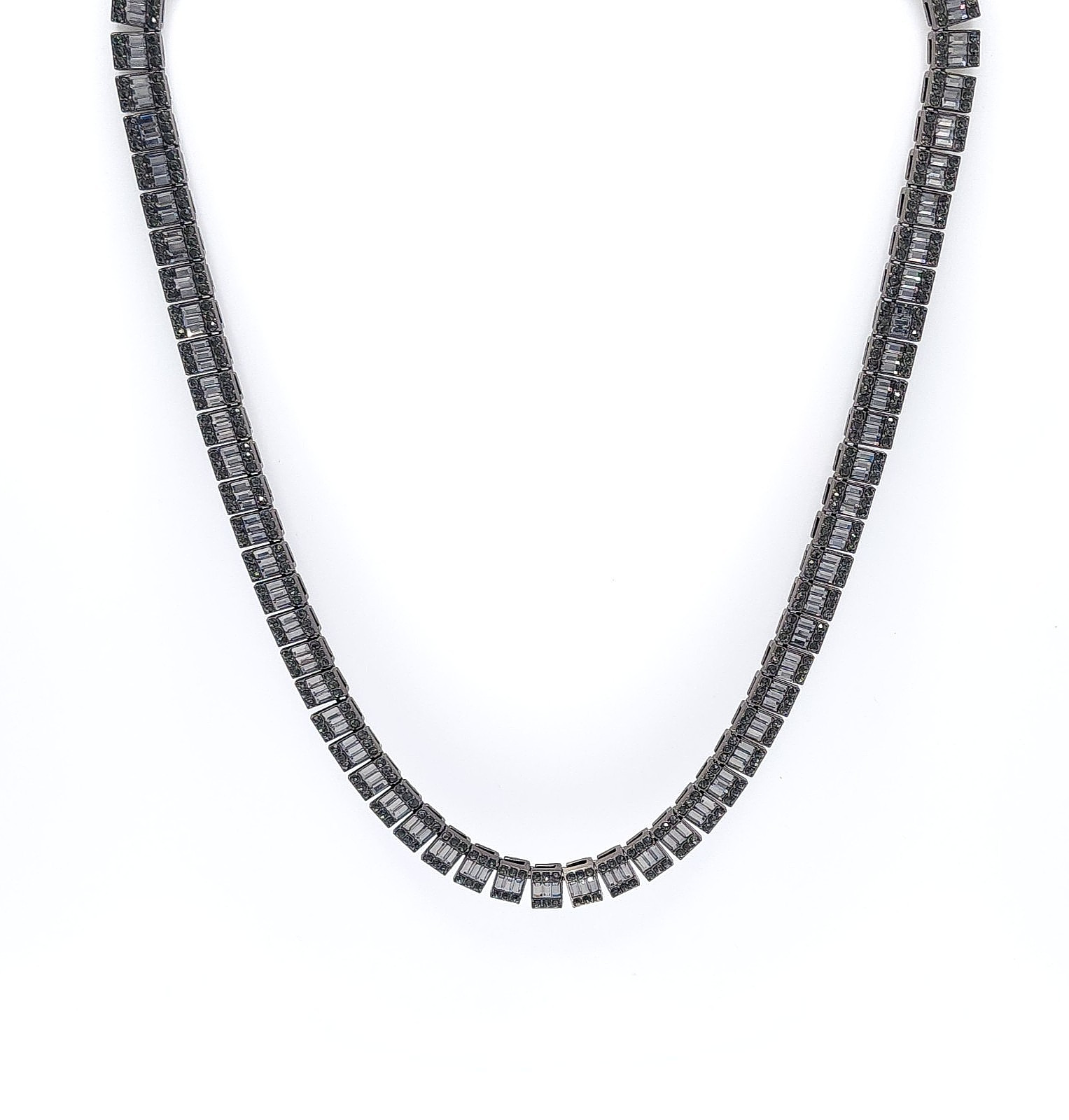 Black Stainless Steel CZ Tennis Necklace Baguette Round Cubic Zirconia 23in