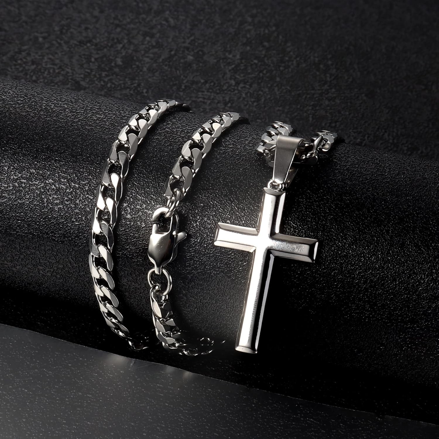 Besteel 925 Sterling Silver Cross Necklace for Men Women | 5mm 316L Stainless St
