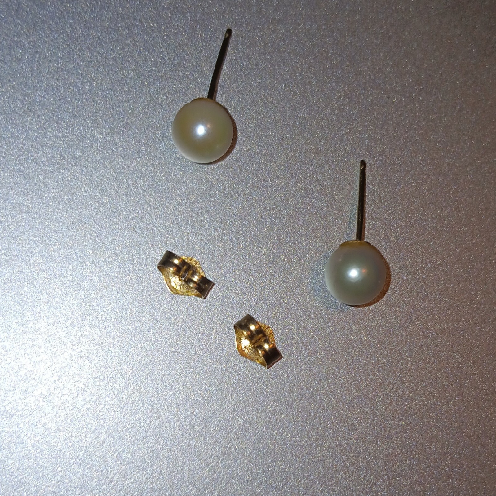 Vintage 6mm White Pearl Stud Earrings Round 12kt Gold Stud 18kt Gold Backing