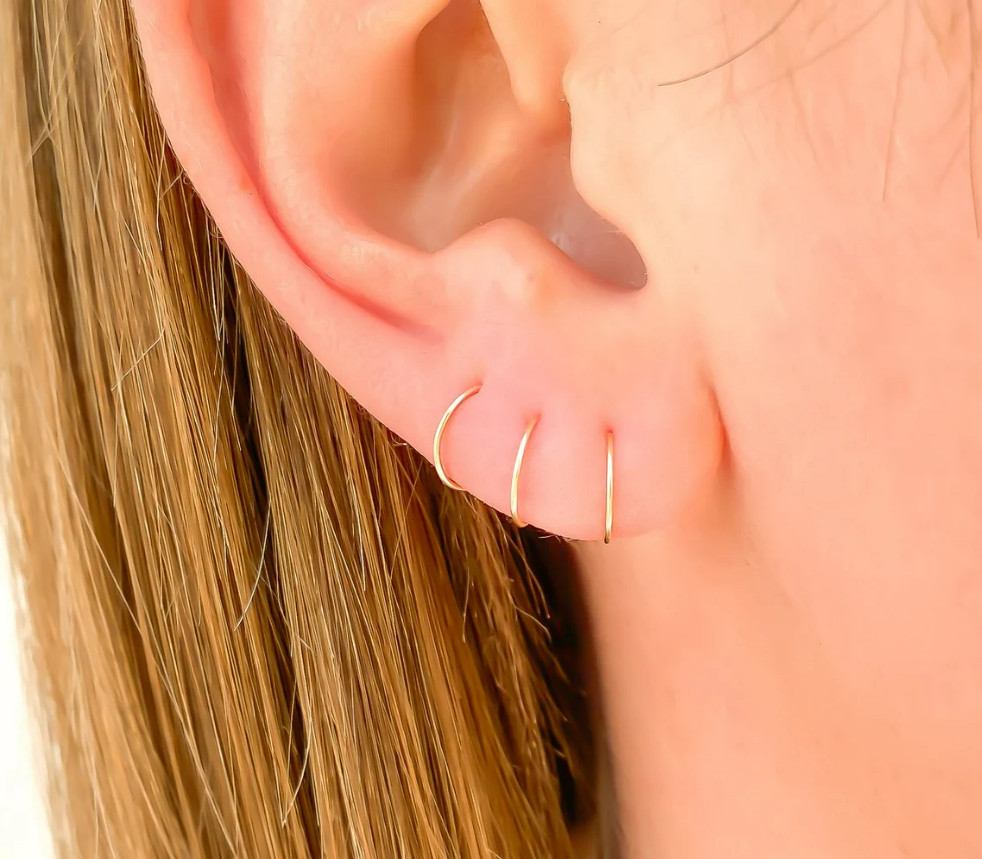14K SOLID GOLD 20G 5/16″ BEND CLIP OPEN HOOP RING EAR NOSE TRAGUS LIP HELIX