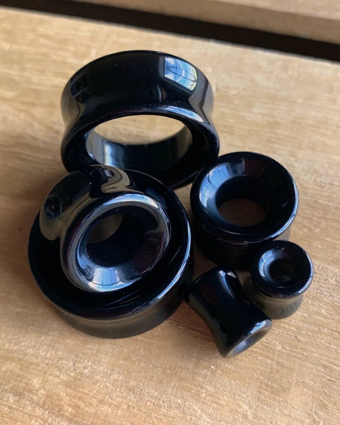 PAIR Black Agate Organic Stone Tunnels Double Flare Plugs Earlets Gauges