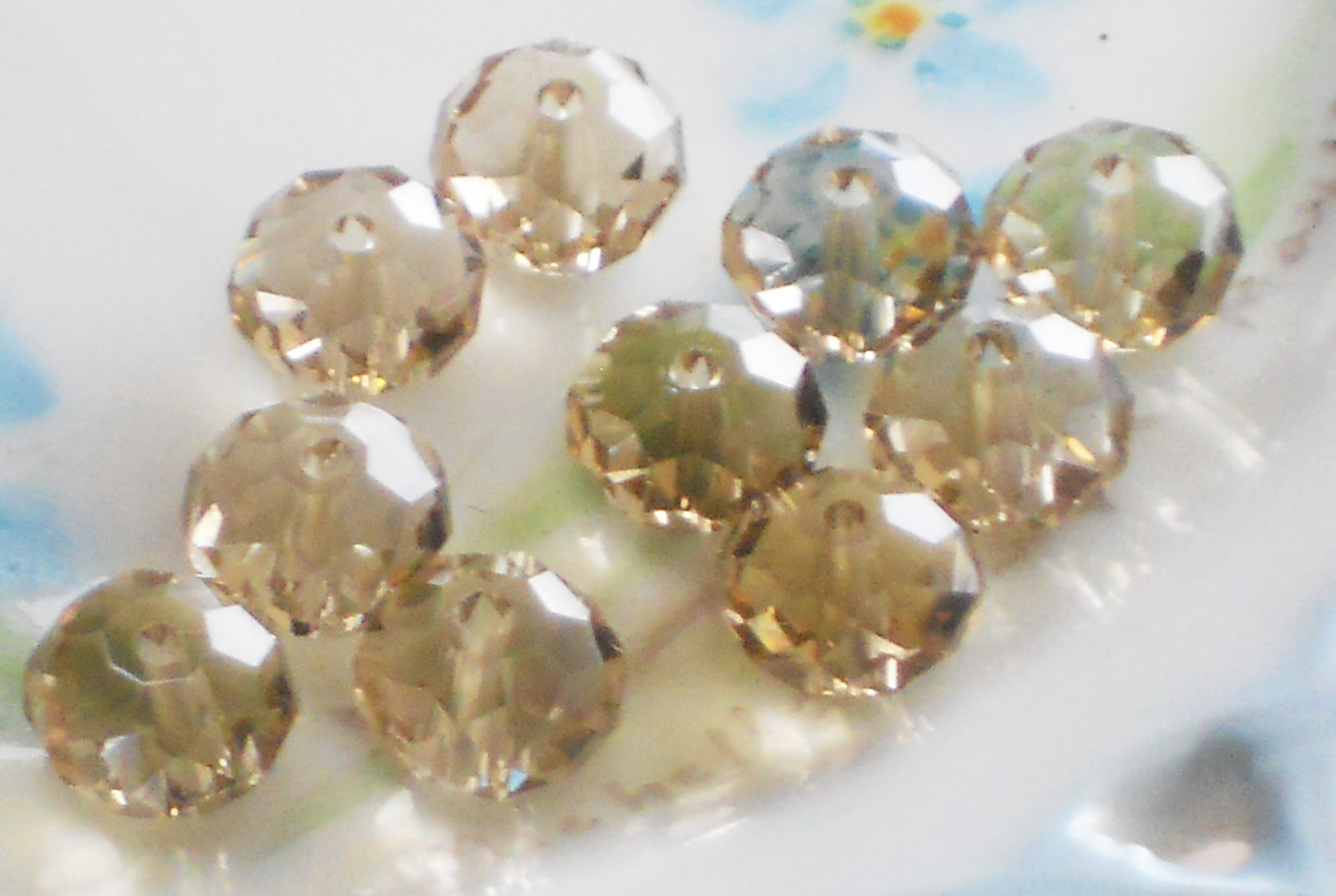 #881 Vintage Glass Beads Czech Republic Faceted Spacer Taupe Tan Crystal NOS