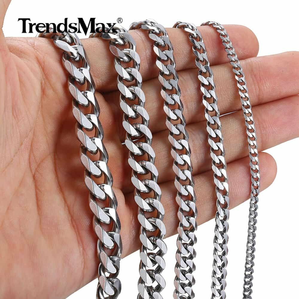 16-36INCHES Silver Stainless Steel Curb Cuban Chain Necklace Choker Jewelry HOT