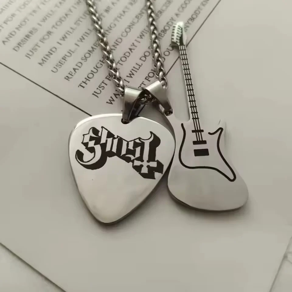 Hip-hop Guitar Pick Necklace Titanium Steel Trendy Guitar Pendant Chain Punk Vin