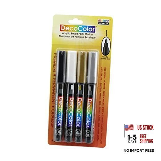DecoColor Fine Tip Paint Marker Set 4/Pkg – Black, White, Gold And Silver