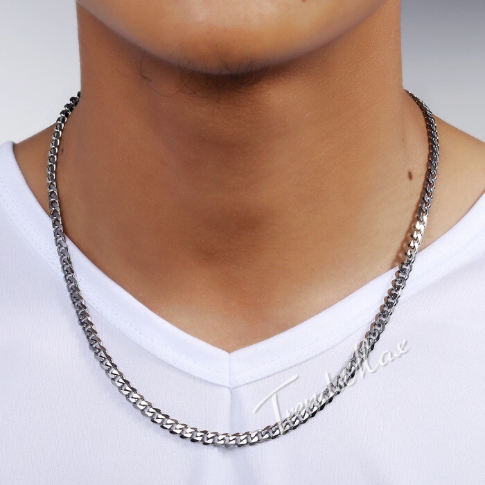 5mm 16-36″ Silver Stainless Steel Curb Cuban Chain Necklace Choker for Men Women