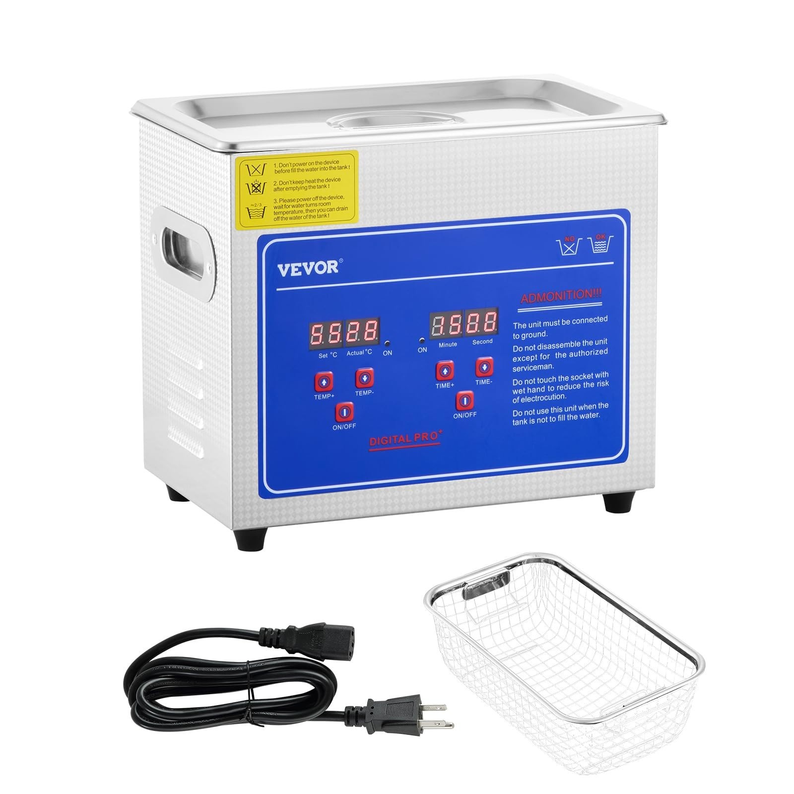 3L Ultrasonic Cleaner with Heat, Digital Timer & Stainless Steel Tank – Jewelry,