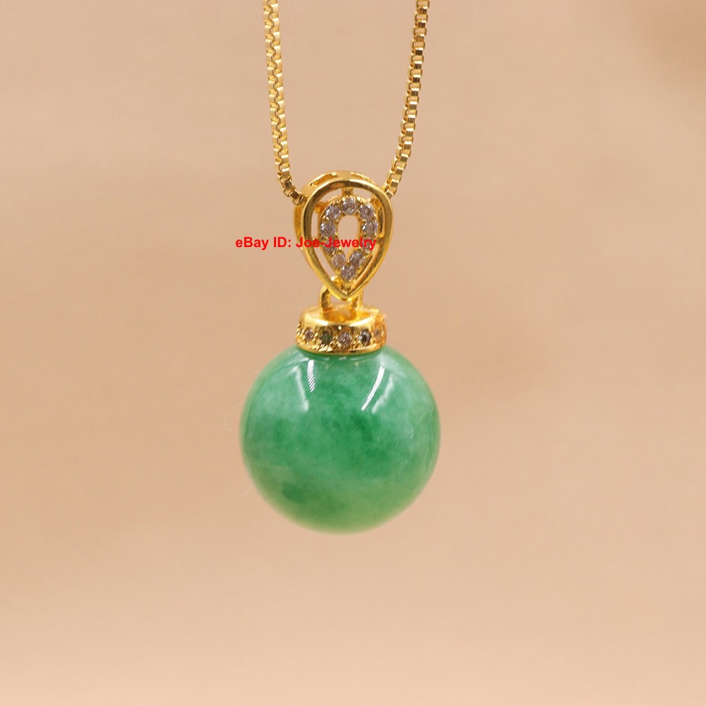 NEW Yellow Alloy Pendant with Heated Green Jade Ball + 18inch Chain Necklace
