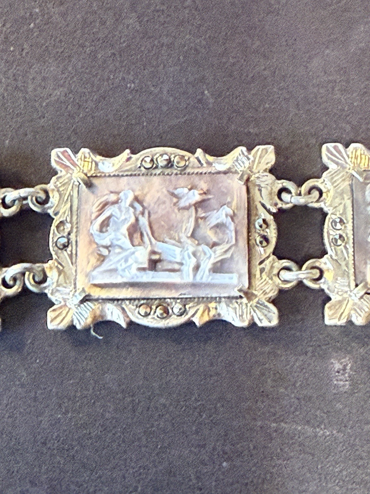Vtg 30s 800 Silver Italy hand-Carved Cameo Bracelet 7 Greek Gods Days Week