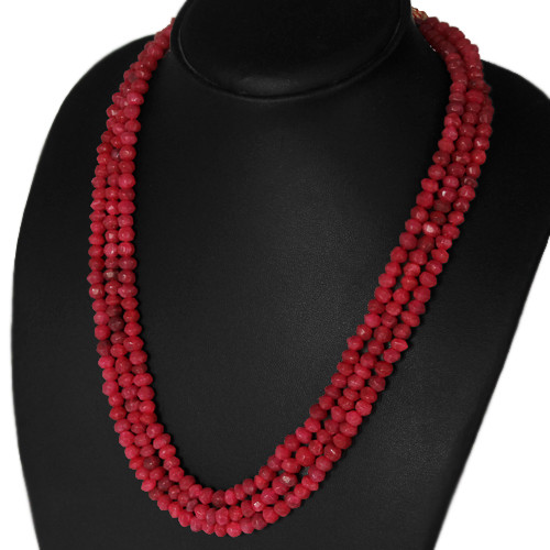 TOP SELLING 311.00 CTS NATURAL FACETED ENHANCED RUBY BEADS NECKLACE (DG)