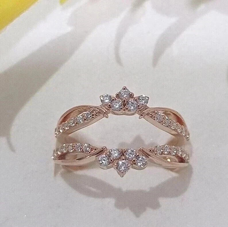 1 CT Round Cut Moissanite 14K Rose Gold Plated Enhancer Wrap Guard Band Ring