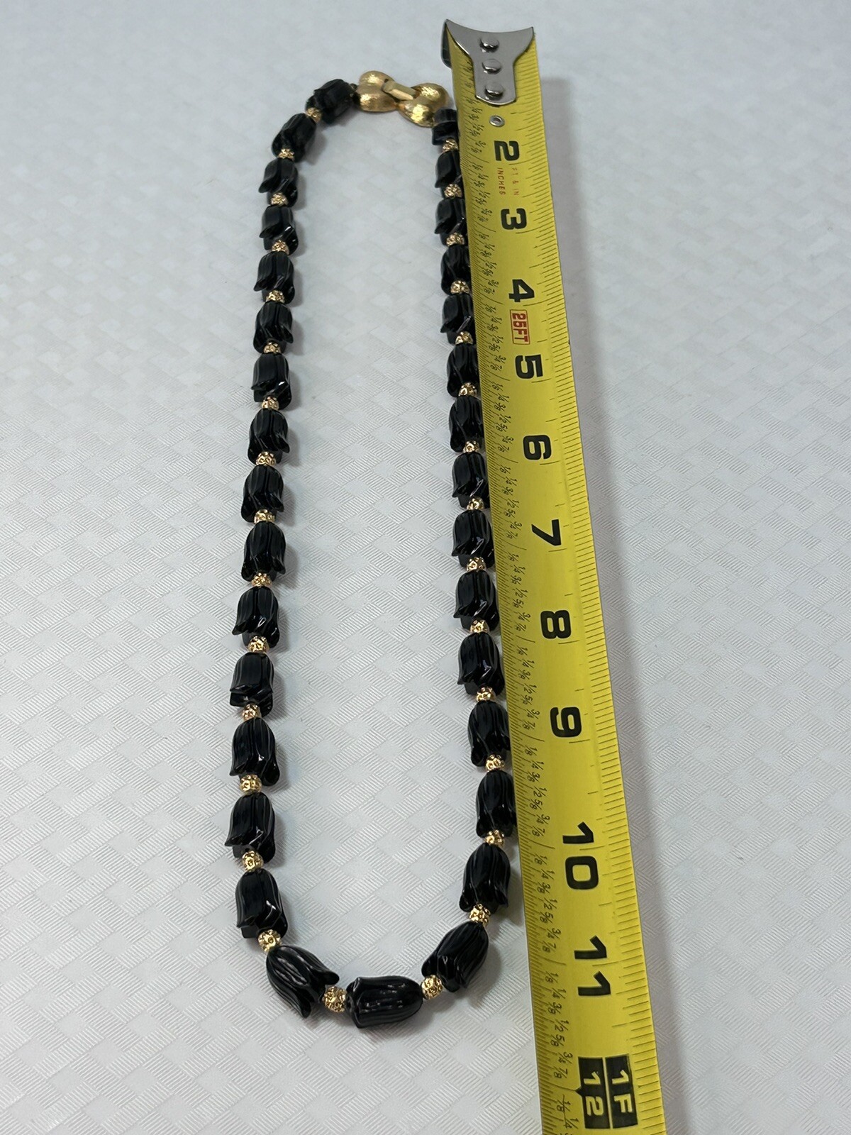 Vintage Black Tulip Shaped & Gold Bead Granny MCM Special Occasion Necklace