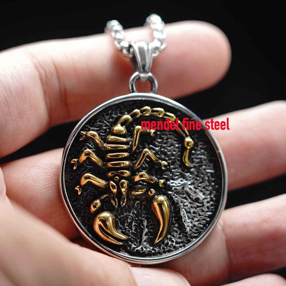 MENDEL Gold Plated Mens Zodiac Scorpio Scorpion Pendant Necklace Stainless Steel