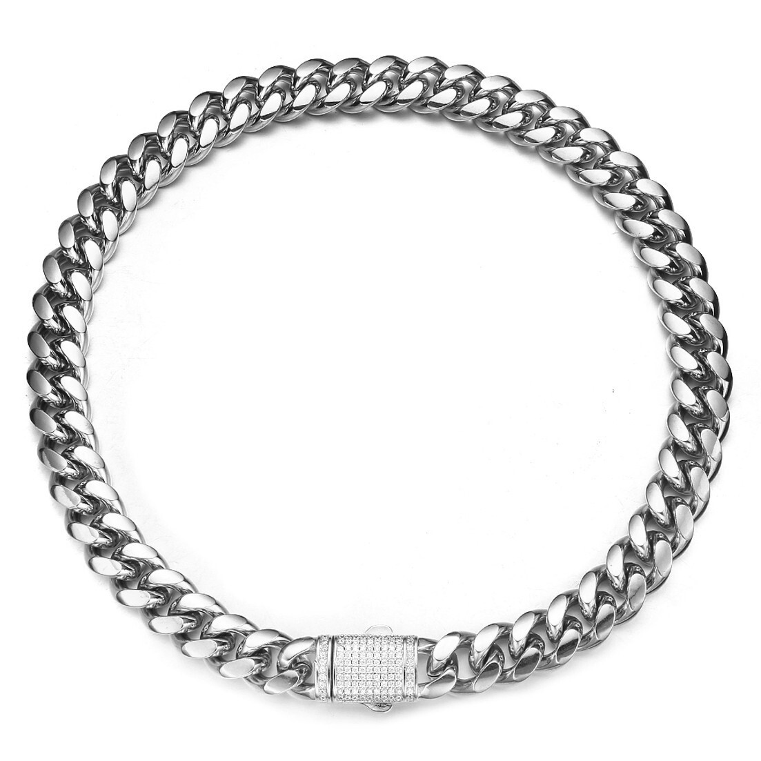 6-14mm 316L Stainless Steel Miami Cuban Link Chain Necklace with CZ Lock for Men