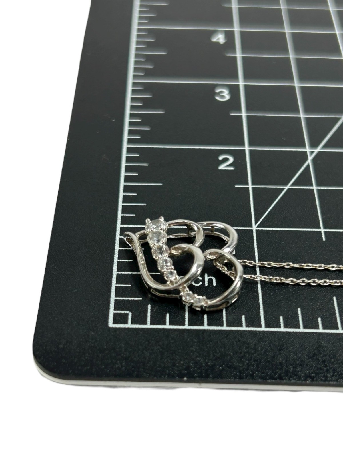 925 Sterling Silver Necklace Two Hearts Pendant Love Charm Genuine Diamonds