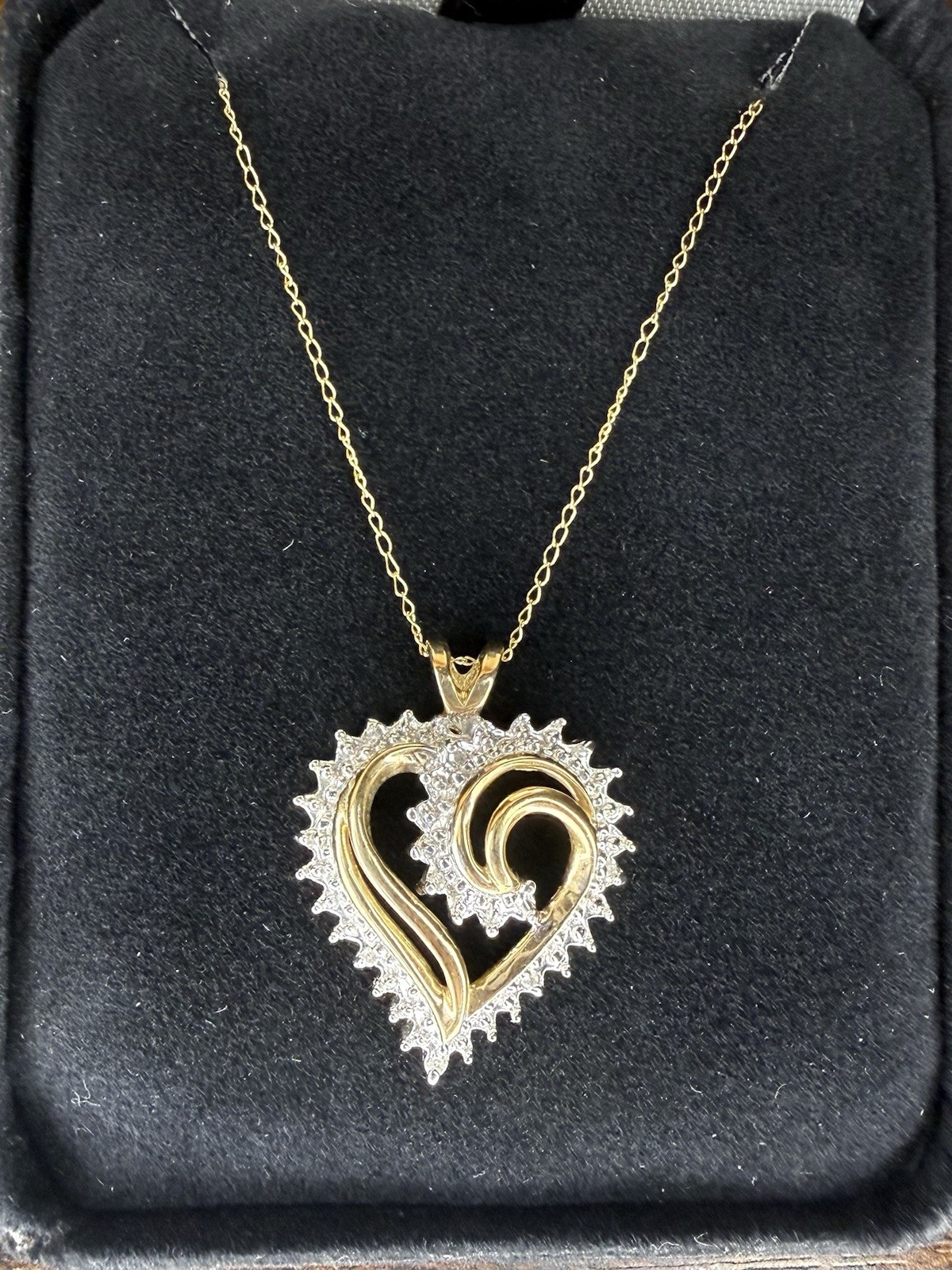 Two Tone Diamond Heart Necklace-10K ESTATE